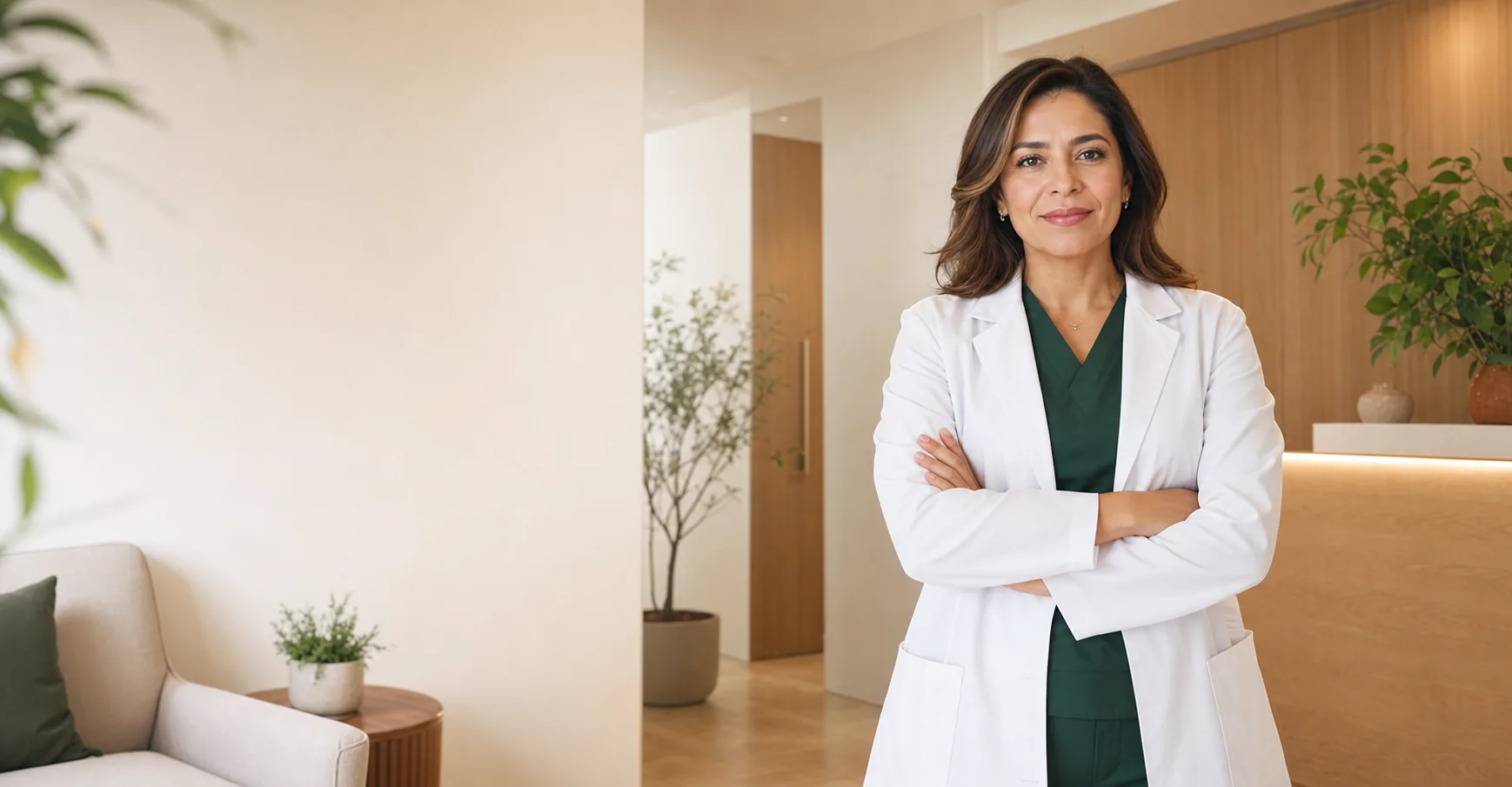 Médica en una clínica privada contemporánea
